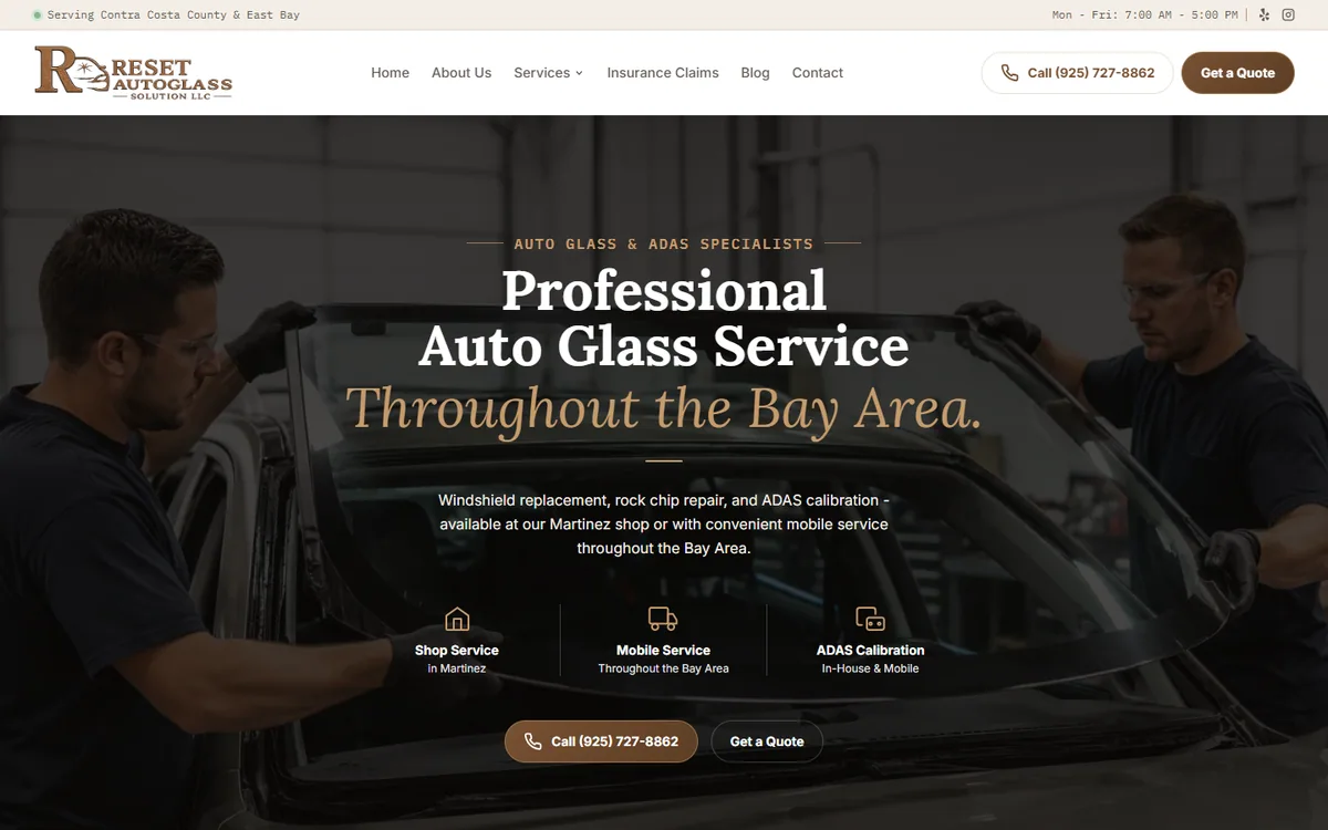 Reset Auto Glass Solution homepage